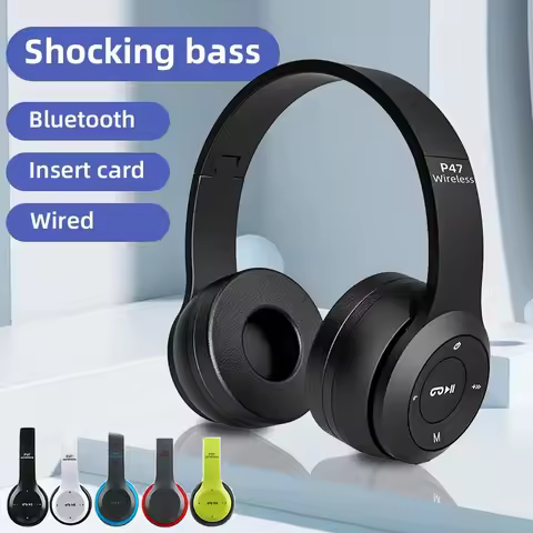 Stereo P47 Wireless Headphones Bluetooth 5.0 Earphones Foldable Bass Helmet Support SD Card For All 