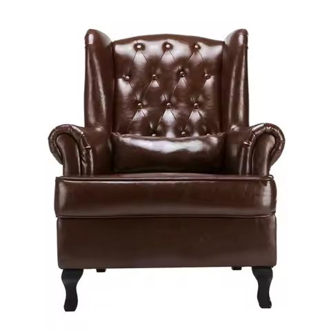 #Antique Living Room Chairs PU Leather Lounge Chesterfield Leisure High Back Wing Chair Armchairs fo