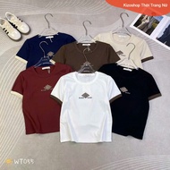 Women's short-sleeved crop top t-shirt with round neckline printed with the letter B bur from Guangz