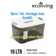 3pcs 16L storage box kualiti no wheels
