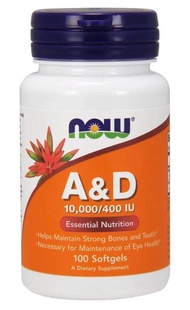 [Ready Stocks] Now Foods, A&amp;D, Essential Nutrition for Bone, Teeth, &amp; Eyes, 10,000/400 IU, 100 Softgels, Vitamin A, Vitamin D [Made in USA]