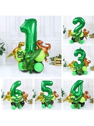 森林綠色恐龍主題鋁箔氣球套裝適用於男孩們生日派對裝飾用品,皇冠貓和數字氣球套裝適用於孩子們1周歲生日派對裝飾用品,皇冠貓形鋁箔氣球