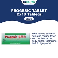 Progesic Tablet, Paracetamol 500mg, Reduce Fever, Headache, Body Aches, Toothache, and Flu Symptoms.