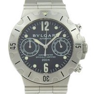 Pre-owned BVLGARI Diagono Scuba SCB38S stainless steel automatic chronograph watch with black dial f