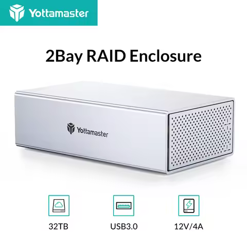 Yottamaster 2 Bay RAID Enclosure 6Gbps USB 3.0 to SATA3.0 RAID External Hard Drive Case for 2.5"3.5"
