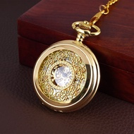 1 Pcs Vintage New Fashion Men Women Golden Floral Mechanical Pocket Watch Hollow Carved Case With Ch