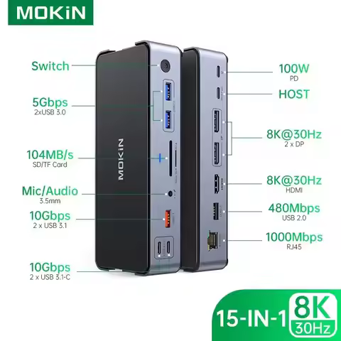 MOKiN USB C Hub Usb Type C Laptop Docking Station Multi-port Adapter HDMI RJ45 PD3.0 USB-A 2.0 3.0 S