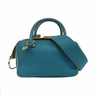 DELVAUX Cool Box藍綠色牛皮單肩包銀色五金可拆卸肩帶 9.8新