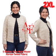 iNAR-te Clearance Plus Size (XL-2XL) Five (5) Buttons, Long Sleeve, Below Waist, Korean Tweed Blazer