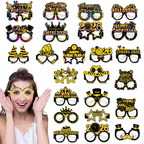 6/12Pcs 2026 New Year Paper Glasses 6/12pcs Festive New Year's Eve Party Glasses Fun Photo Props Par