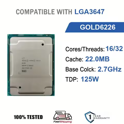 Intel Xeon GOLD6226 16 Core 32 Thread 2.7GHz 125W 22.0MB Cache 14nm Cascade Lake-SP DDR4-2933 MHz SR