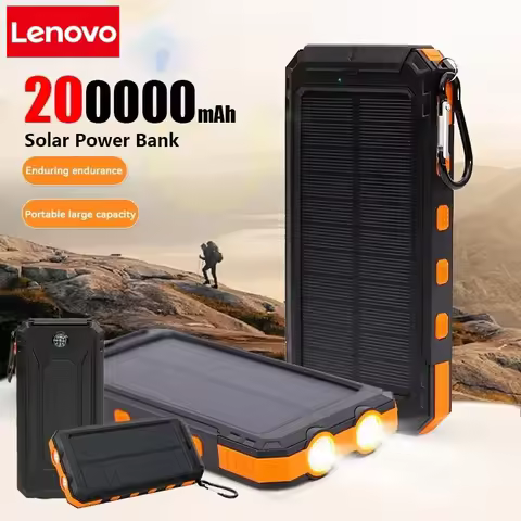 Lenovo 200000mAh Solar Power Bank Portable Charging Poverbank External Battery Charger Strong Light