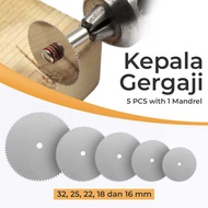 5 PCS Mata Bor Set Kepala Gergaji Dengan 1 Mandrel Untuk Dremel Rotary / Kepala Gergaji Stainless Steel Mini Mesin Gerinda Bor Memotong Potong Mengukir Ukir Kayu Serbaguna