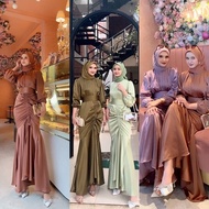 Bridesmaid dress kondangan muslim terbaru / Gamis serut satin wanita casual hangout ootd lebaran fas