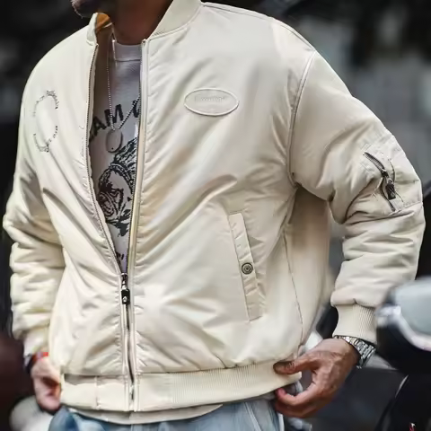 Maden New Retro MA1 Bomber Jacket Solid Color Zippered Cotton-padded Pilot Jacket Warm Baseball Coat
