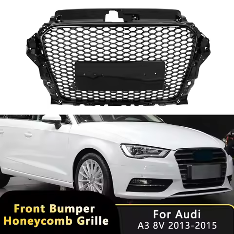 Honeycomb Hex Mesh Front Bumper Grill Grilles For Audi A3 8V 2013-2015 S3 Car RS3 Styling Gloss Blac