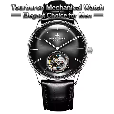 Reef Tiger/RT Hot Wrist Brand Luxury Famous Male Tourbillon Watch Automatic Watch Leather reloj homb