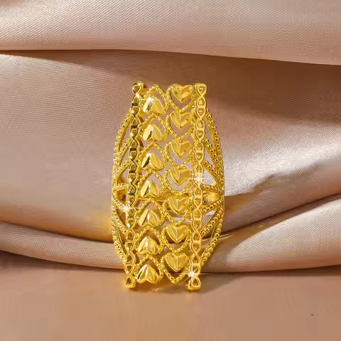 Precious Ring Women's 24K Gold AU999 - 24K Gold 3D Double Heart Ring, Romantic Shape, Festival Gift 