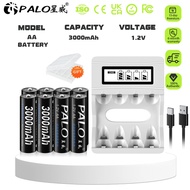 PALO 4-slot USB charger 1.2V 2A Ni-Mh AA Rechargeable Battery 3000mAh