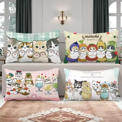 Cat Cute Cover Rectangle Pillow Case Printing Bedside Sofa Room Kawaii M-mofusand Cartoon Home Decor