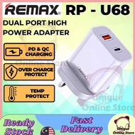 REMAX RP-U68 Travel Charger Adapter / 20W PD + 18W QC High Power Fast Charging / Dual Output / USB C