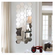 HIASAN DINDING (1Pcs) Medium Glass MIRROR HEXAGONAL MIRROR Decoration Wall Hanging STICKER HEXAGON S438