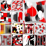 Bantal Hiasan Sofa Bean Bag Pillow Cushion Filling Bantal Merah PutihFashion Black White and Red Geometric Pattern