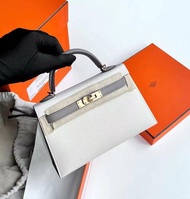 Hermes Mini Kelly 2代😍10 Craie 拼M8灰 Epsom 金扣 Z Stamp Full set