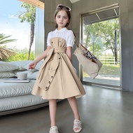 2025 Midi Dress Teens Girl Clothes Short Sleeve 8 9 10 11 12 Years Old Summer Korean Style Trendy Gr