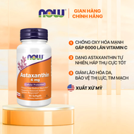 Viên uống chống lão hóa Astaxanthin 4mg Now của Mỹ chống oxy hóa mạnh đẹp da cải thiện thị lực