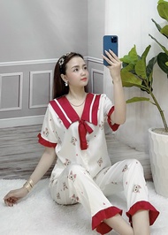 Bộ Lụa Latin Cổ Thủy Thủ Dễ Thương - Tay Ngắn Quần Dài - Chất Vải Mềm Mịn Mát Không Nhăn Free Size T