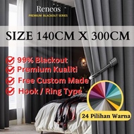 RENEOS Premium 99% Blackout Curtain 300cm Height Curtain Window Curtain Hook Langsir Sliding Door 4 panel Long Curtain