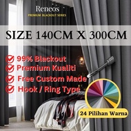 RENEOS Premium 99% Blackout Curtain 300cm Height Curtain Window Curtain Hook Langsir Sliding Door 4 