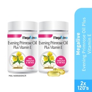 MEGALIVE Evening Primrose Oil Plus Vitamin E 120's X 2 with Evening Primrose Oil, Epo Supplement HTM