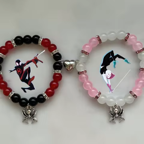Miles Morales and Gwen Stacy Matching Bracelet With Heart Magnet