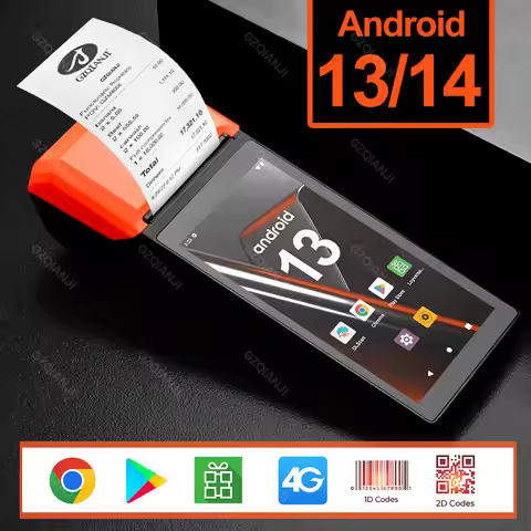 4G Android 13 PDA with NFC Thermal Bill Receipt Printer All in one Handheld Terminal POS Machine 2D 