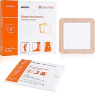 Silicone Foam Dressing with Gentle Adhesive Border 6''x6'' 5 Pack, Painless Removal High Absorbency