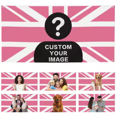 Personalized Pink Union Jack Flag Custom Text Photo Logo All-Weather Indoor Outdoor UK Flag for Part
