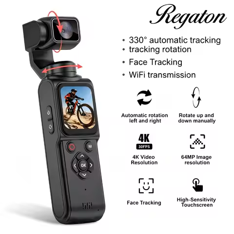 Regaton 4K Action Camera 330° Face Tracking Gimbal Stabilizer 1.72 Inch Touch Screen 64MP Pocket Dig
