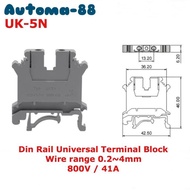 HS2216 UK-5N Universal Terminal Block Din Rail (0.2-4mm) 800V/41A UK5N GRAY NEW....