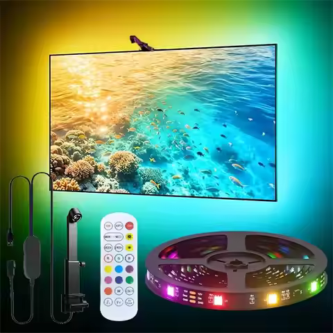 RGBIC LED TV Backlight with Camera 5M 3.8M Bluetooth App Control Sync Screen LED Strip for 55-75 Inc