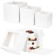 Moretoes 12 Pcs Cake Box, Tall Cake Boxes with Window in 3 Sizes 12x12x12 10x10x10 8x8x8 Inches, Bak