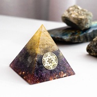 預訂【金髮晶、紫晶】奧根水晶能量金字塔Orgonite 6x6 cm