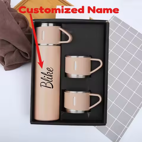 Personalized Laser Engraved Text Thermos Bottle 500ml/17oz with Lifting Ear Insulation Stainless Ste