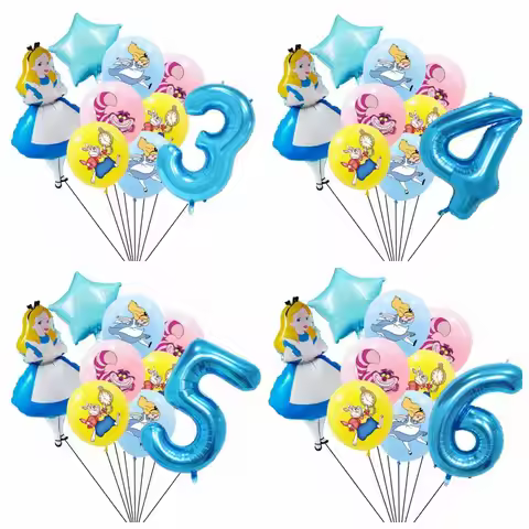 9Pcs Alice in Wonderland Foil Balloon 32inch Number Balloon Set Kids Girls 1 2 3 4 5 6 7 8 9th Birth