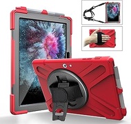 Chstls Case for Microsoft Surface Go 3 2021 / Surface Go 2 2020 / Surface Go 2018, Full Body Rugged Drop Protection Hybrid Shockproof Protective with Kickstand/Hand Strap+Shoulder Strap - Red