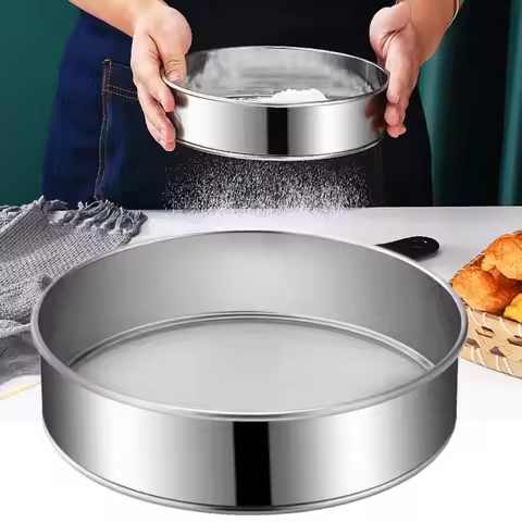 Round Flour Sieve Stainless Steel 15/20/25/30cm Mesh Flour Sifter Ultra-fine 60 Mesh Silver Handhold