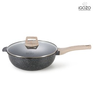 iGOZO 28cm Non-Stick Granite Stirfry Wok + Glass Lid (Free Wooden Spatula)