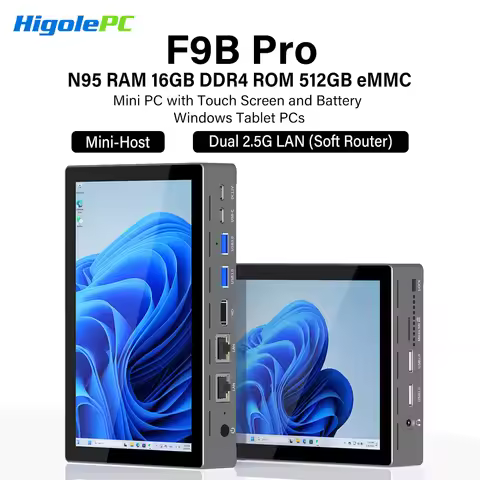 Higole F9B Pro 7'' Mini PC Intel N95 Windows 11 WiFi5 16G 512G 5000mAh Dual 2.5G LAN SIM Slot Laptop