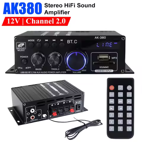 AK380 Bluetooth Sound Amplifier 12V 2 Channel HiFi Amp Aluminum Alloy Home Theater Digital Amplifier